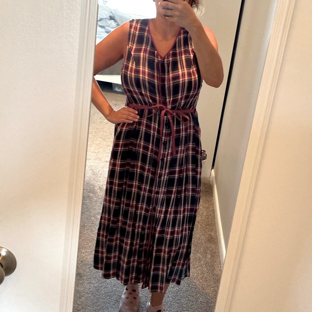 April Cornell Darling Plaid Sleeveless Dress with Belt and Buttons - Picture 6 of 9